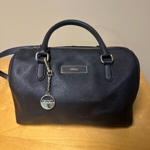 DKNY Navy Blue Satchel with Silver Accents